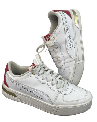 PUMA Women's Skye Script White Red Gold Sneakers US 8.5 EU 39 Casual Athletic