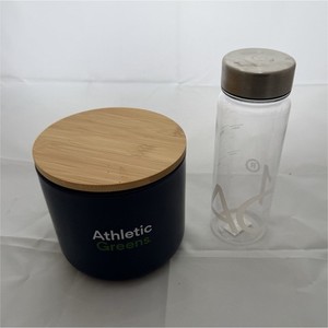 AG1 Athletic Greens Ceramic Blue Canister Bamboo Lid + 16oz Shaker Bottle Set