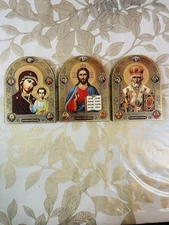 Jesus Christ Mother of God St.Nicholas Triptych Foldable Icon Orthodox Wooden