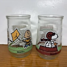 Vtg Welch’s Jelly Jar Glasses Juice 5” Snoopy Charlie Brown Lucy Advertising 