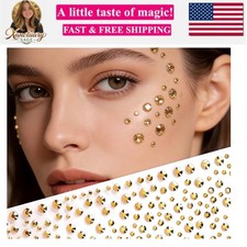650pcs Gold Face Gems Stickers - 2 Sheets Self-Adhesive Rhinestone Stickers f...