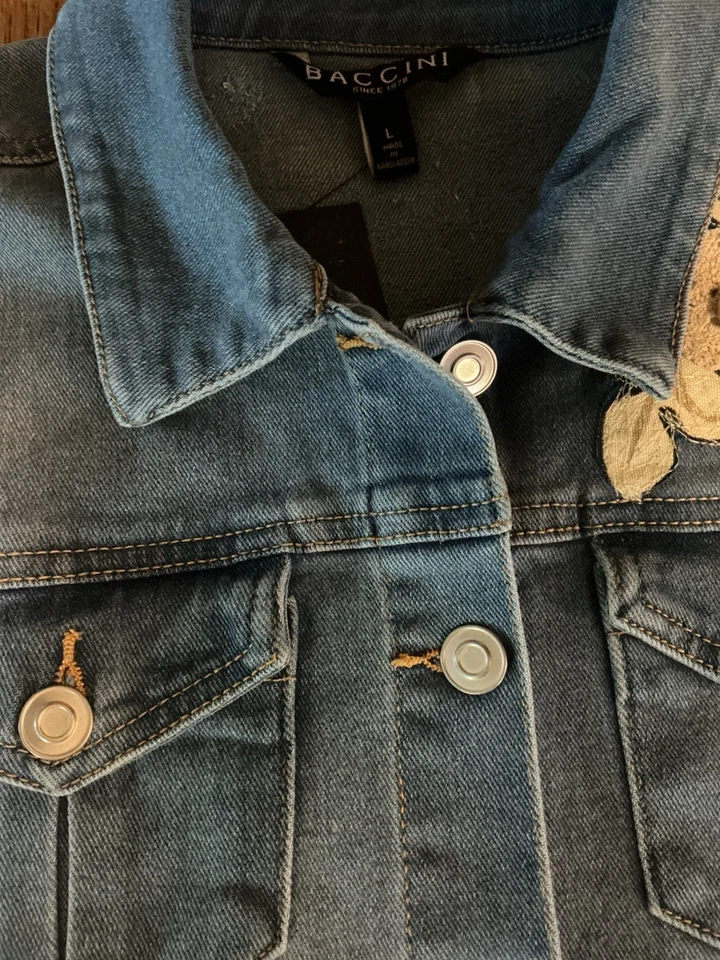 Chaqueta de Jean Floral Para Mujer Reformada Upcycle Usable Arte Boho Hippy Pájaro Grande Foto 3 de 4