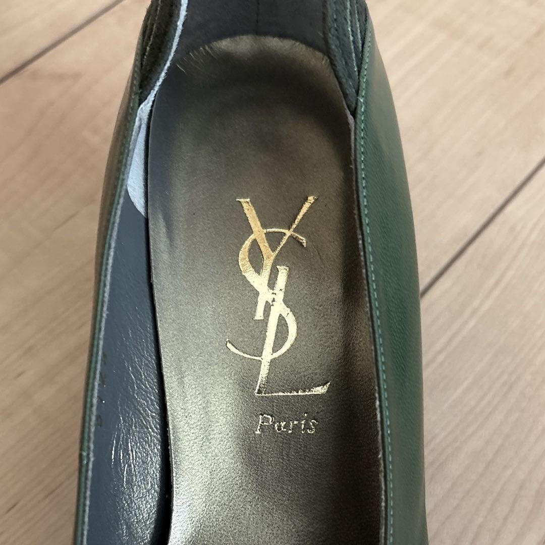Decolte Saint Laurent tacco YSL EU35 US5 pelle verde ricamo 09793a