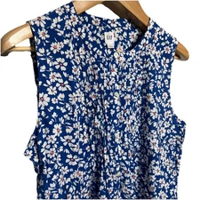 Gap Pintuck Floral Blouse Blue White Orange Women’s Size Large NWT