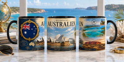 Australien Souvenir Tasse Reiselust Opernhaus Sydney Great Barrier Reef Uluru