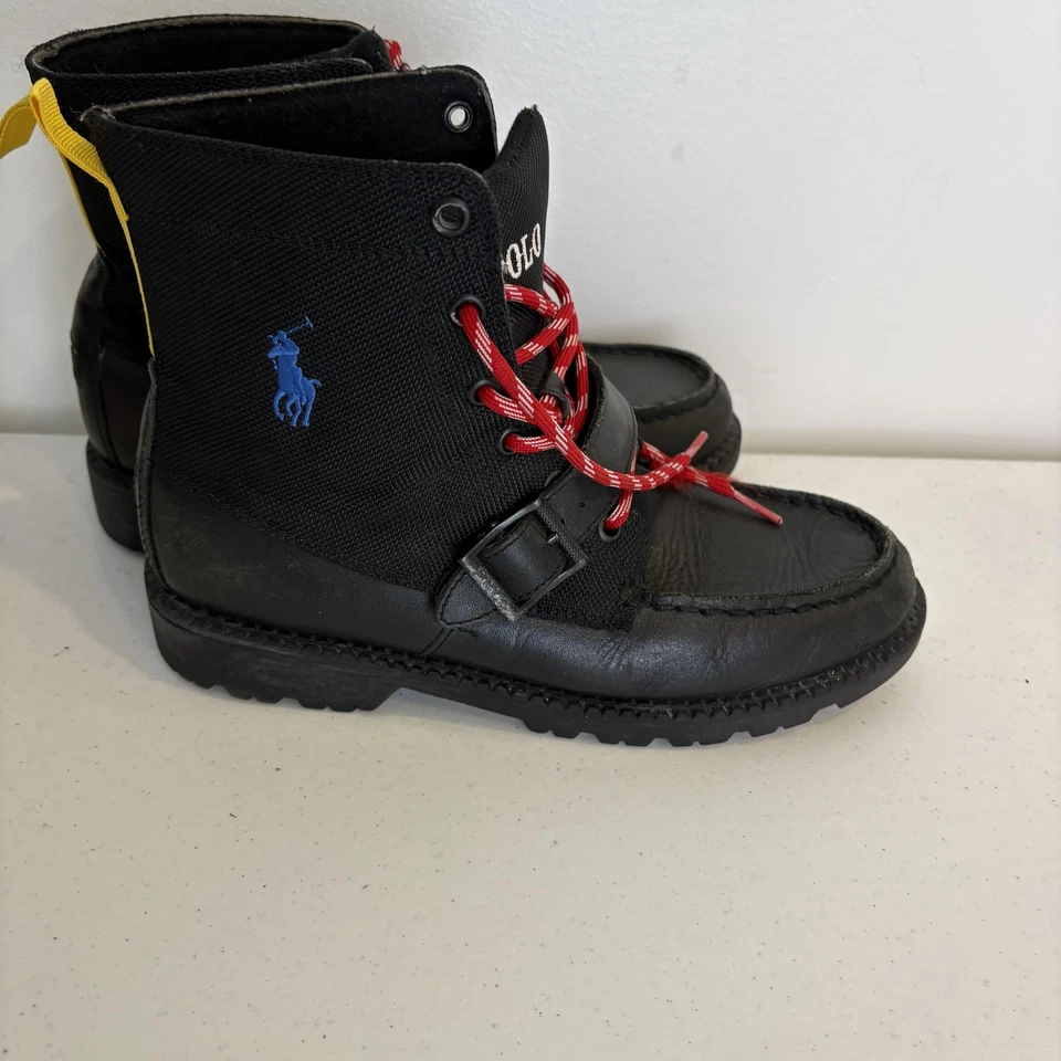 Botas Polo Ralph Lauren Ranger II Niños Talla 5 Cuero Textil Informales Cordones Rojos Foto 4 de 4