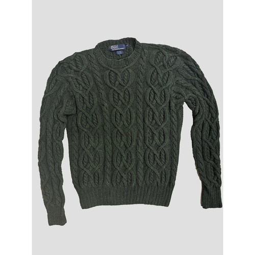 VTG Polo Ralph Lauren Sweater Large Green Wool Hand Chunky Knit Cable Fisherman - Image 1