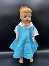 Vintage Sun Rubber Co Squeaker Doll 13" Molded Hair Inset Eyes Pink Lips 1956