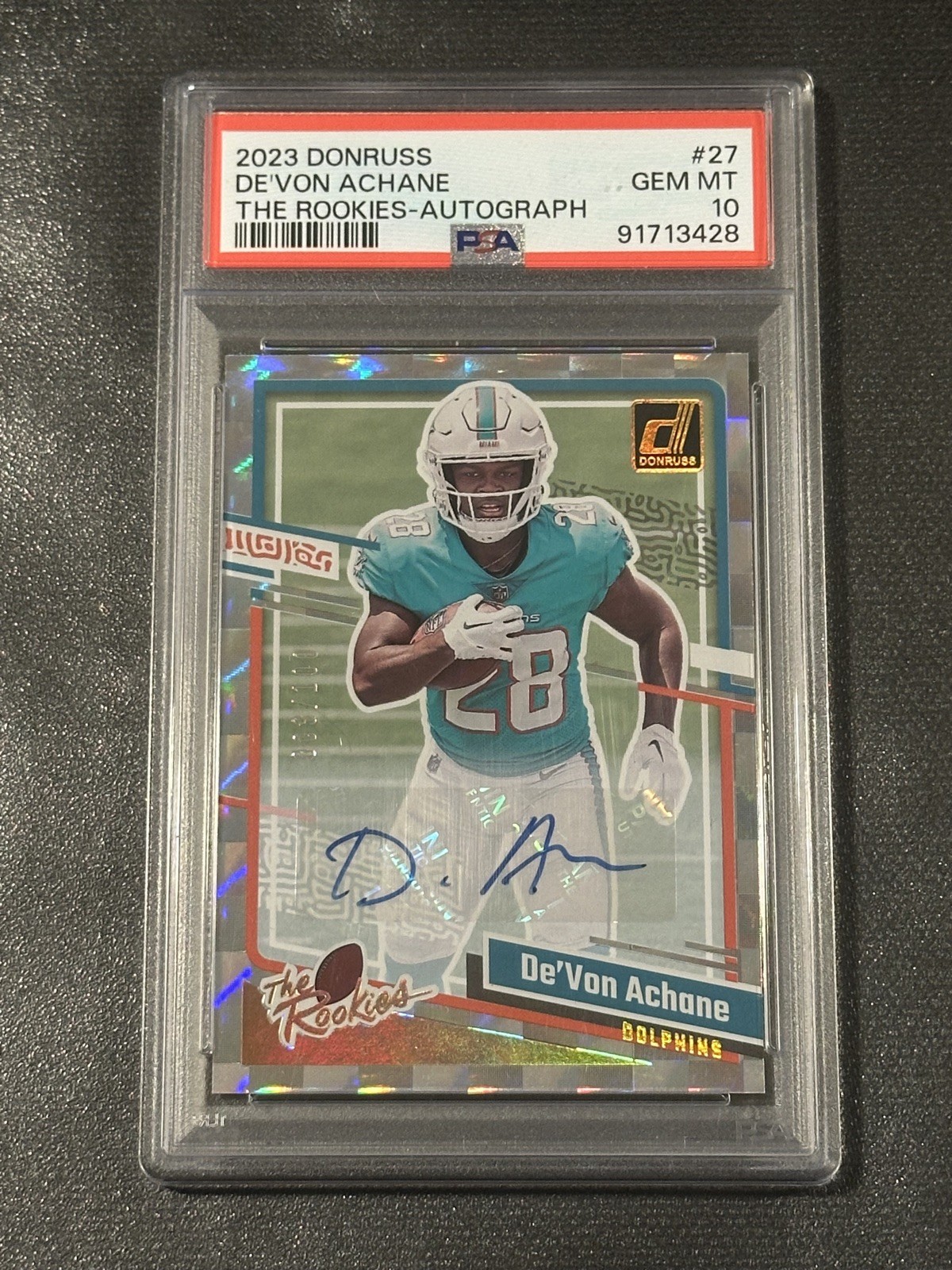 De'Von Achane Panini Donruss the Rookies #27 Autograph