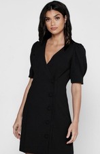 MANGO Women’s Crepe Wrap Dress Office Black Button Front Size 8 Career NWT