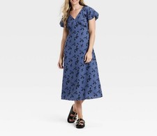Universal Thread Midi Dress Puff Sleeves Blue Floral Puff Sleeves Size Small NWT