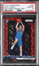 2018 PANINI PRIZM FAST BREAK PRIZM-RED #280 LUKA DONCIC ROOKIE RC #/125 PSA 10