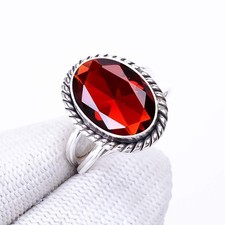 Red Garnet Sterling Silver Statement Ring, Handmade Wedding Jewelry For Bride