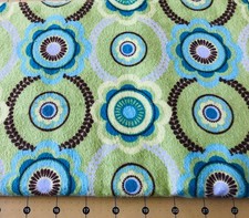 Circles and Flowers Green 17 X 42 Flannel Fabric 1920a