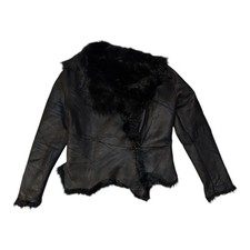 Vintage Toscana Shearling Sheepskin Coat Womens UK 10 Black Leather Fur Jacket