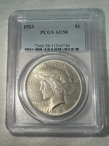 1923 Peace Silver Dollar PCGS AU58 Frosty White