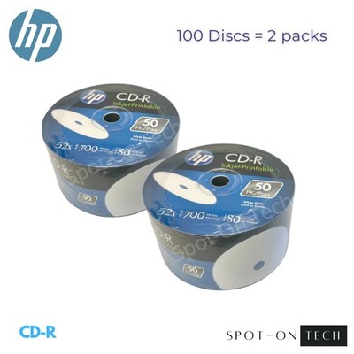 100 HP CD CD-R White Inkjet Printable 52X Blank media 700MB Disc Same day SHIP