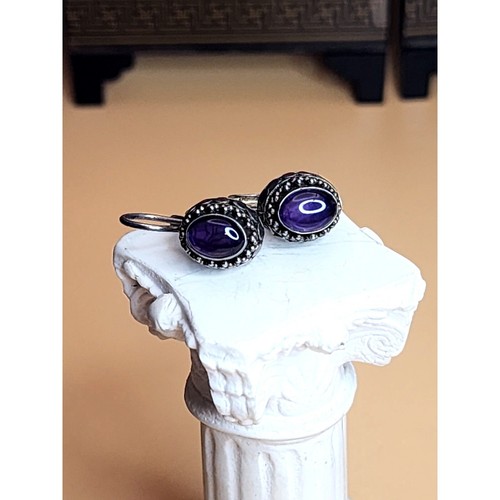 Vtg FAS Signed 925 Sterling Silver Natural Amethyst Drop Earrings FREE $HIP!!