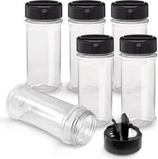 Royalhouse 6 Pack 5.5 Oz Plastic Spice Jars with Black Cap, Clear and Safe Plast