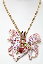 Kirks Folly Avalon Pink Mist Fairy Pin Or Pendant Necklace & Earrings Set