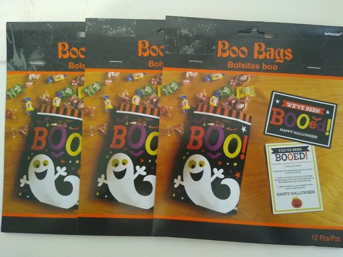 Set of 3 Amscan Boo Bags Bolsitas Boo Halloween Treat Bags with Boo card 12 Each