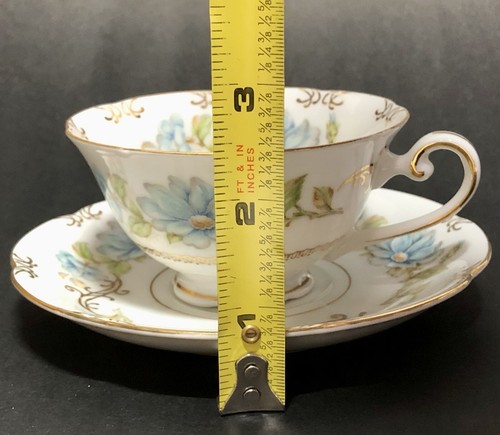 Piattino tazza da tè vintage anni 70 Jyoto Fine China margherite blu oro dorato JYO76 Giappone - Foto 15 di 16