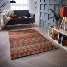 Rugs for living Room  Rust Coloured High Quality Striped Wool Rugs & Runners