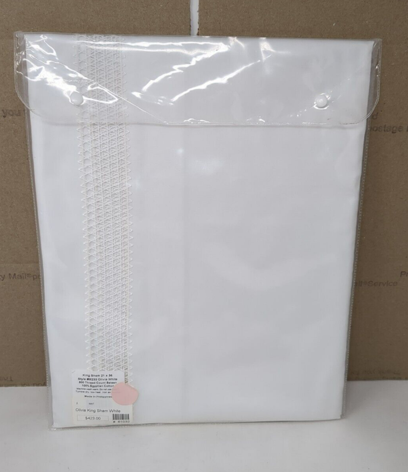 Matouk Italy King Pillow Sham White 600 Thread 100 Cotton Sateen Lace