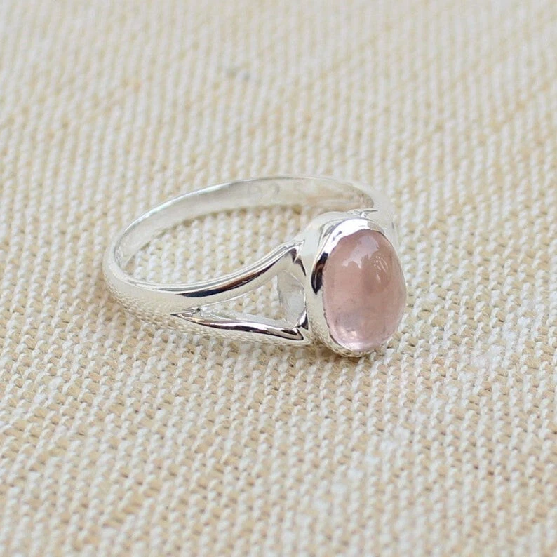 Rose Quarz Oval Edelstein Ring 925 Sterlingsilber Liebe Valentinstag Geschenk - Bild 2 von 4