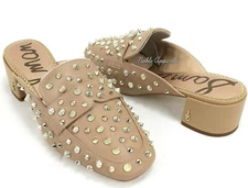 SAM EDELMAN Womens Agustus Gold Studded Mule Spiked Leather Flats Nude Beige