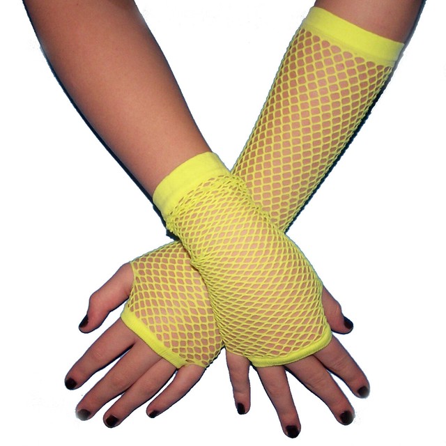 Fingerless Gloves Neon Yellow Armwarmers GOTH club EMO costume 80s eBay