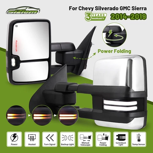 Switchback Smoked Chrome Tow Mirrors for 14-19 Chevy Silverado Sierra Power Fold