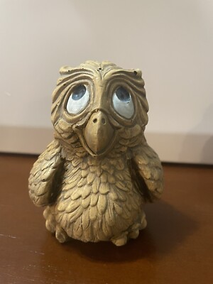 Owl Figurine 1983 Alpha Rez Co. Carved Wood Resin 5 Inches Tall Cute! Big Eyes!