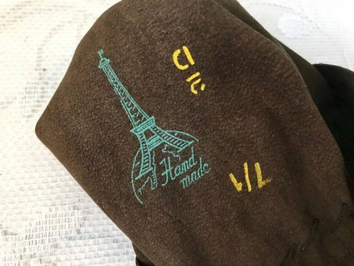VTG French Suede Leather Gloves Ladies Brown Sequins Eiffel Tower Size 7? Dress - Picture 2 of 6