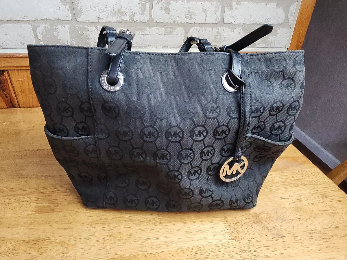 Michael Kors Jet Set Black Bag With Silver Monogram Logo MK