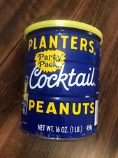 Vintage Planters Metal Cocktail Peanuts Tin W/lid 16oz