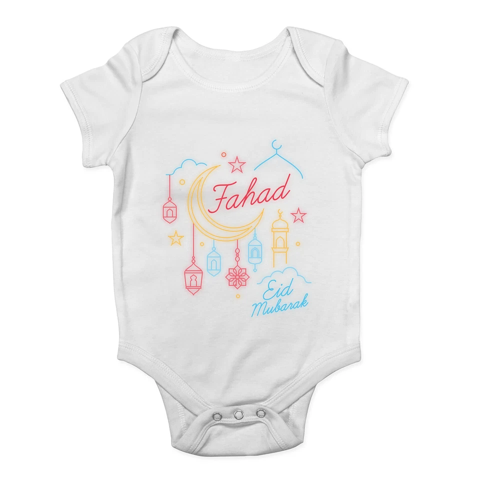 BABY ORIGINALS Personalised Eid Mubarak Baby Grow Vest Islam Festival Celebration Bodysuit Gift