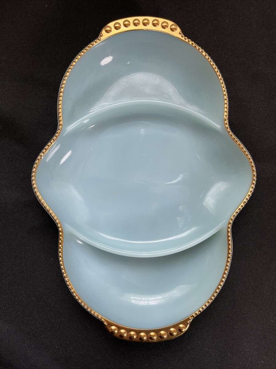⭐︎OVEN Fire King WARE⭐︎ Fire King Oven Ware Blue Gold Trimmed Three Section Glass