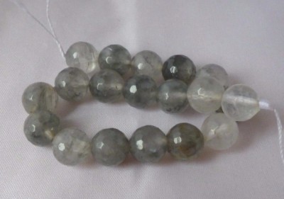 1 Strang natural Cloudy Quarz facettierte Perlen Kugeln 10mm