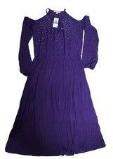 Michael Kors Chiffon Pleat Maxi Dress XL purple Cold-Shoulder elastic-waist Line