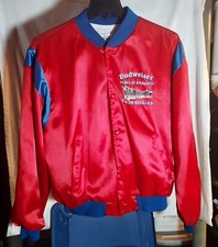 VTG Budweiser Beer World Famous Clydesdales Red Blue Satin Snap Jacket Large