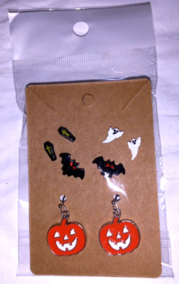 Halloween Earrings Set of 4 Vampire Coffins Bats Flying Ghosts Jack-o-Lantern