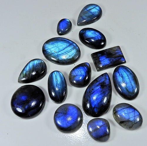 Lotto 19 pz flash blu naturale labradorite forma mix cabochon pietra preziosa cabochon 500 cts - Foto 2 di 8