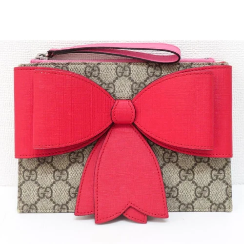 GUCCI GG Supreme Pochette Pochette Pochette PVC Cuir Ruban Noeud Authentique