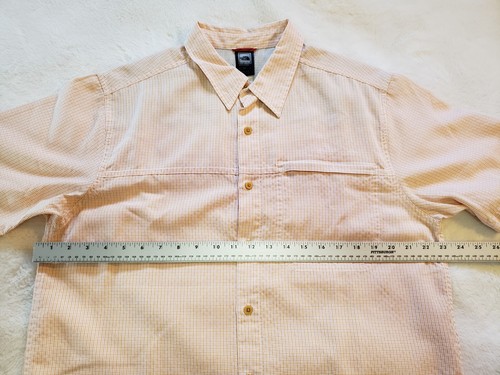 Mens North Face Large Short Sleeve Plaid Button Up Orange - Picture 9 of 17