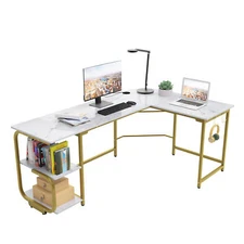 Prorior Computer Desk for Home Office Reversible L-Shaped Desk w/ Shelves Large