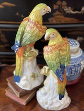 Exquisite Rare Pair Chelsea House Chinoiserie Porcelain Parrot Bird Paradise 12”