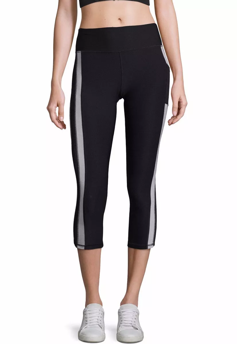 NWT X BY GOTTEX SzL ELASTIC MESH TRIM CAPRI ACTIVEWEAR LEGGING BLACK $70.