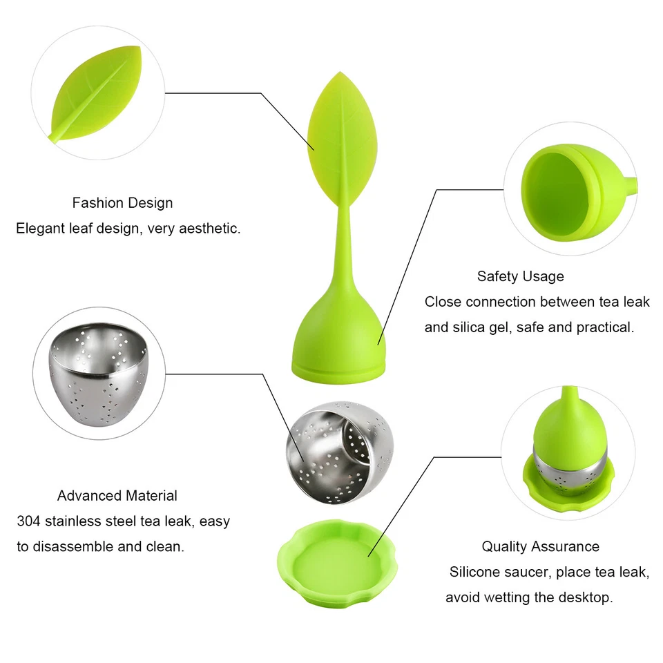 4x Infusor de té de hojas de silicona Colador de té de acero inoxidable Difusor de filtro de especias a base de hierbas Foto 2 de 4