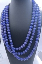 BEAUTIFUL Triple Strand Blue Marbled Glass Bead Necklace